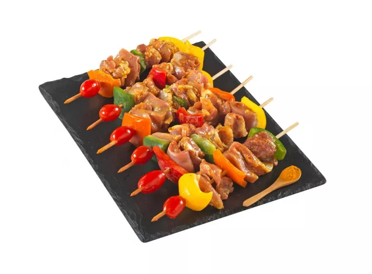 Brochette de volaille indienne (26,91€/kg), Vienne, La Ferme Guinet