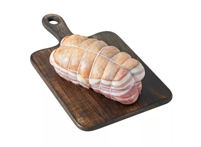 Rôti de poulet lardé fermier plein air (22,55€/Kg), Vienne, La Ferme Guinet